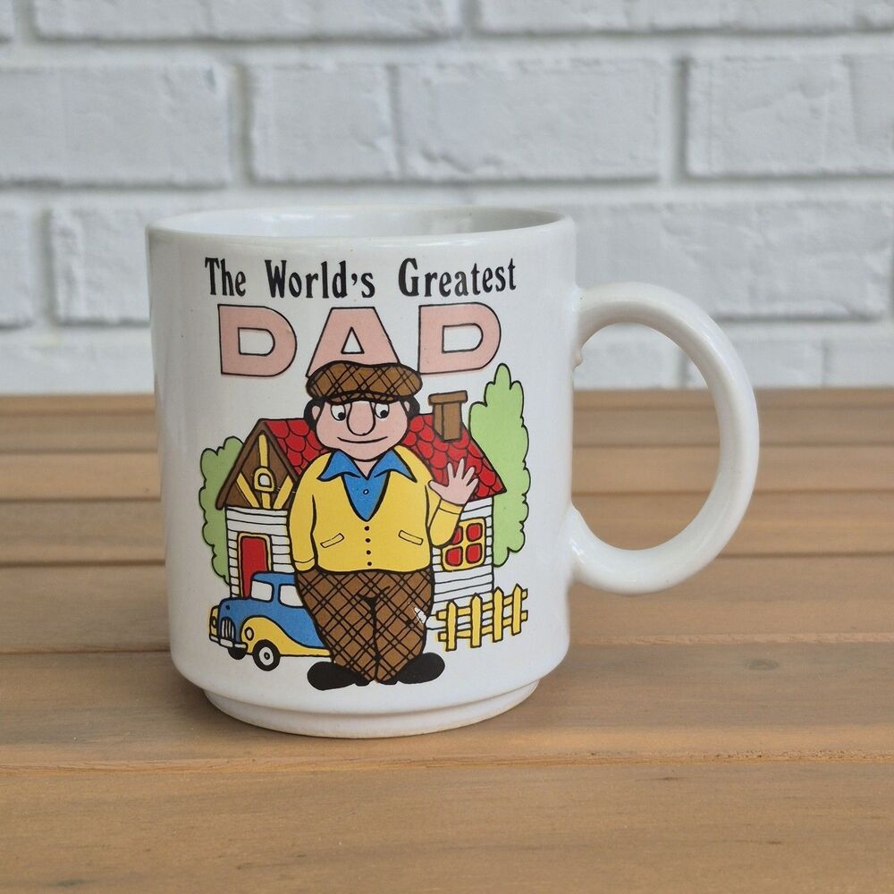 Coffee Mug "World's Greatest Dad" Cup Colorful Cartoon Vintage